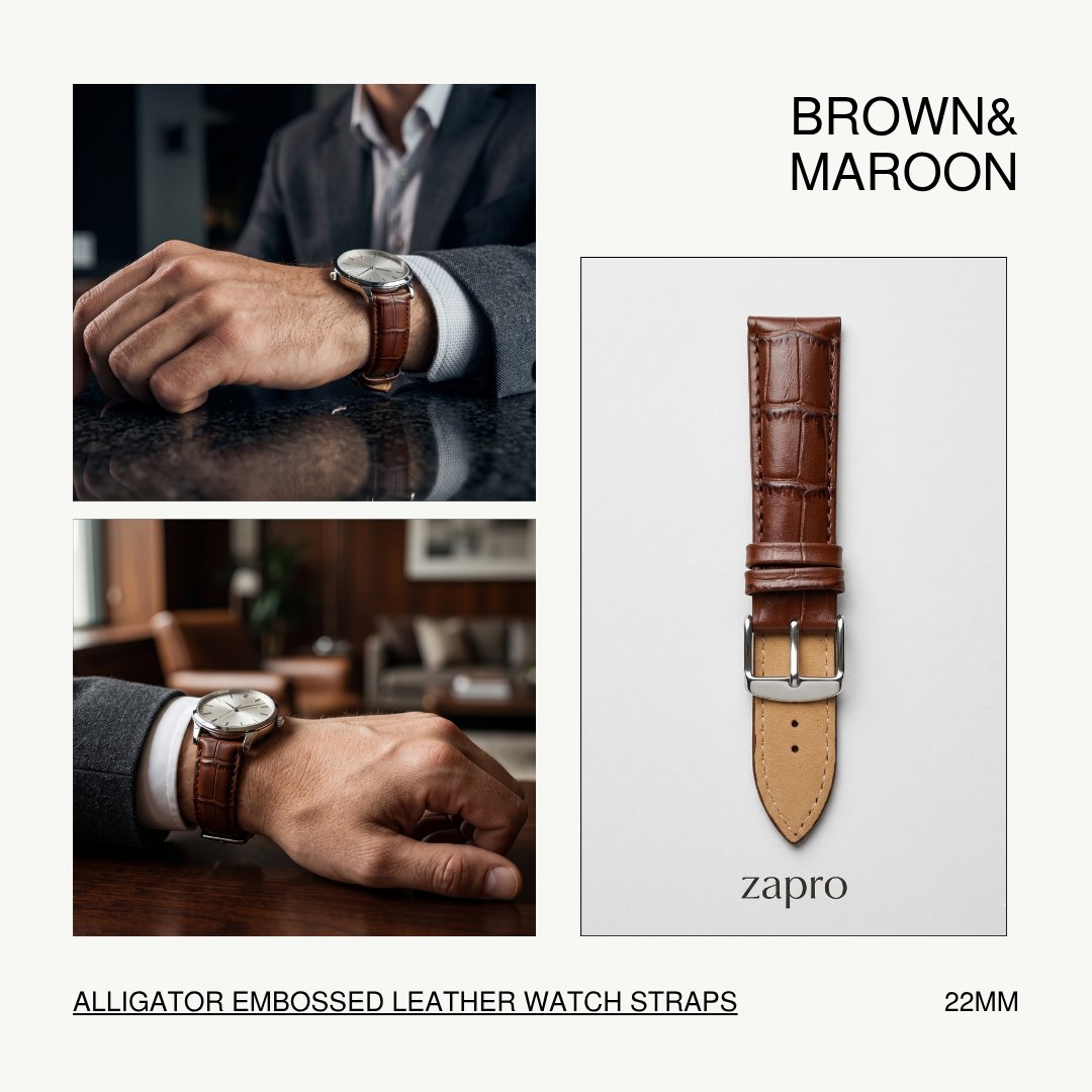 22mm Brown & Maroon Croc (Padded) Leather Watch Strap
