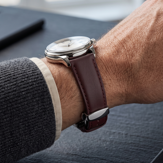 20mm  Burgundy Royale (Half - Padded) Leather Watch Strap with Butterfly Clasp