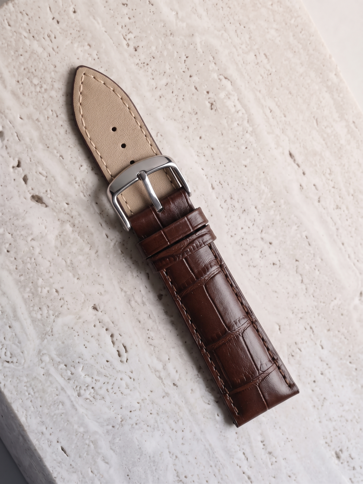22mm Premium Dark Brown Croc (Padded) Leather Watch Strap
