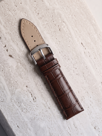 22mm Premium Dark Brown Croc (Padded) Leather Watch Strap