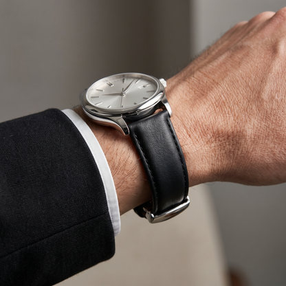 18mm | 20mm | 22mm Royal Black Leather Watch Straps with Butterfly Clasp