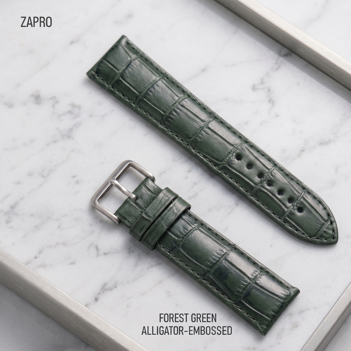 22mm Forest Green Padded Croc ( Padded) Leather Watch Strap