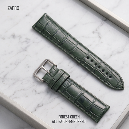 22mm Forest Green Padded Croc ( Padded) Leather Watch Strap