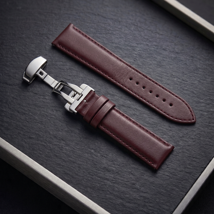 20mm  Burgundy Royale (Half - Padded) Leather Watch Strap with Butterfly Clasp