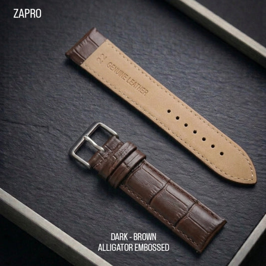 20mm | 24mm Dark Brown  Croc (Padded) Leather Watch Strap