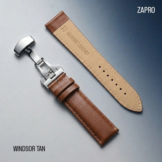 18mm | 20mm Windsor Tan Leather Watch Strap with Butterfly Clasp